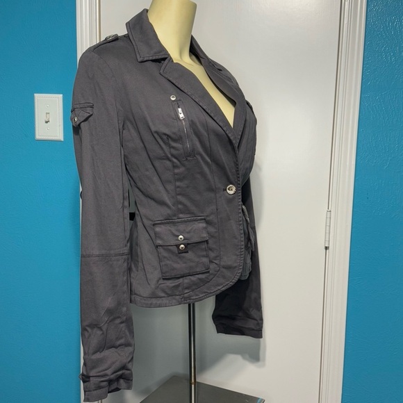Home Store Mandarin & Mint Women's Gray utility military influence Jacket Medium - Picture 7 of 16
